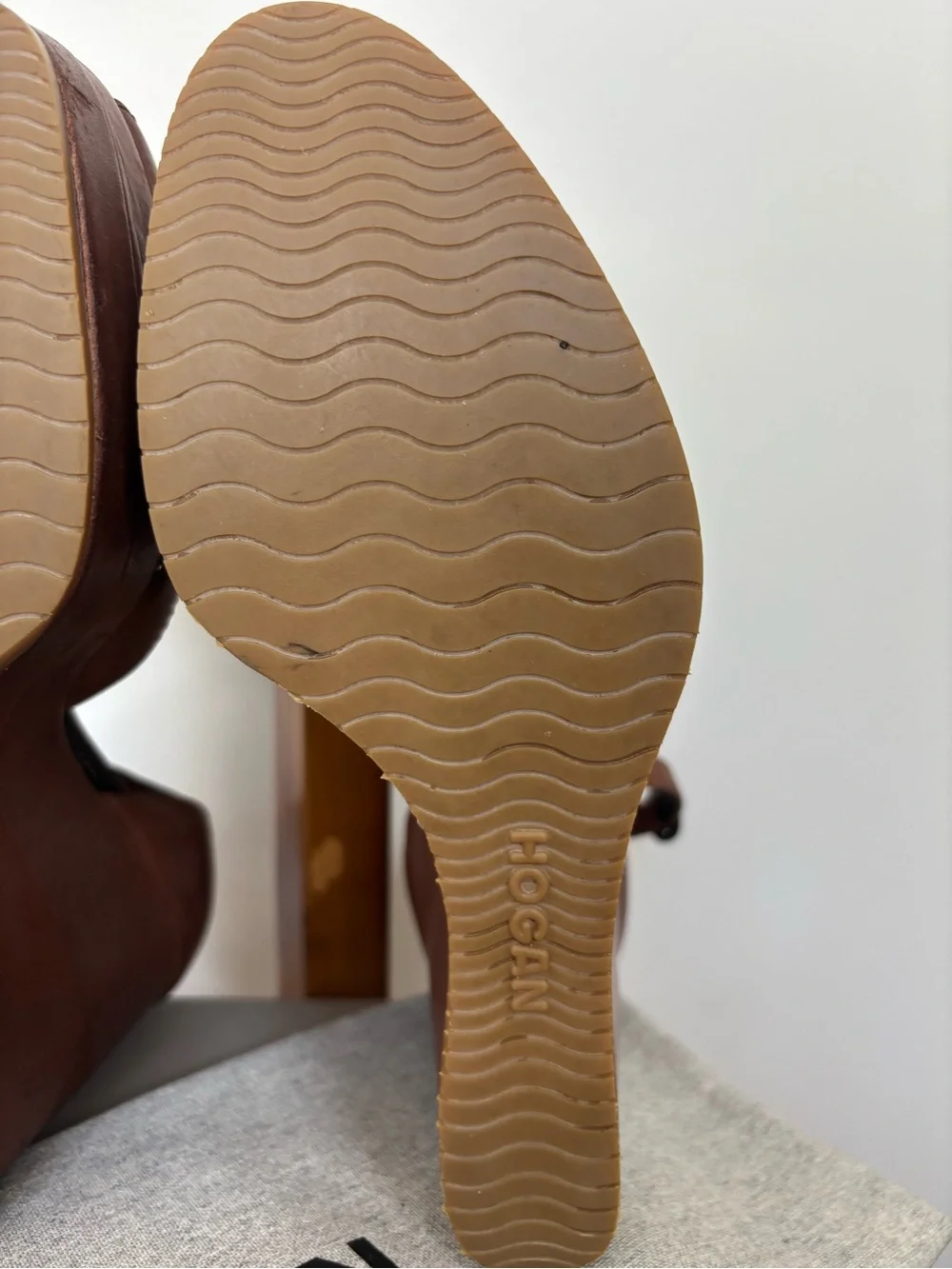 Hogan Brown Leather Wedge Sandals with Ankle Strap, sz 39 Made in Italy